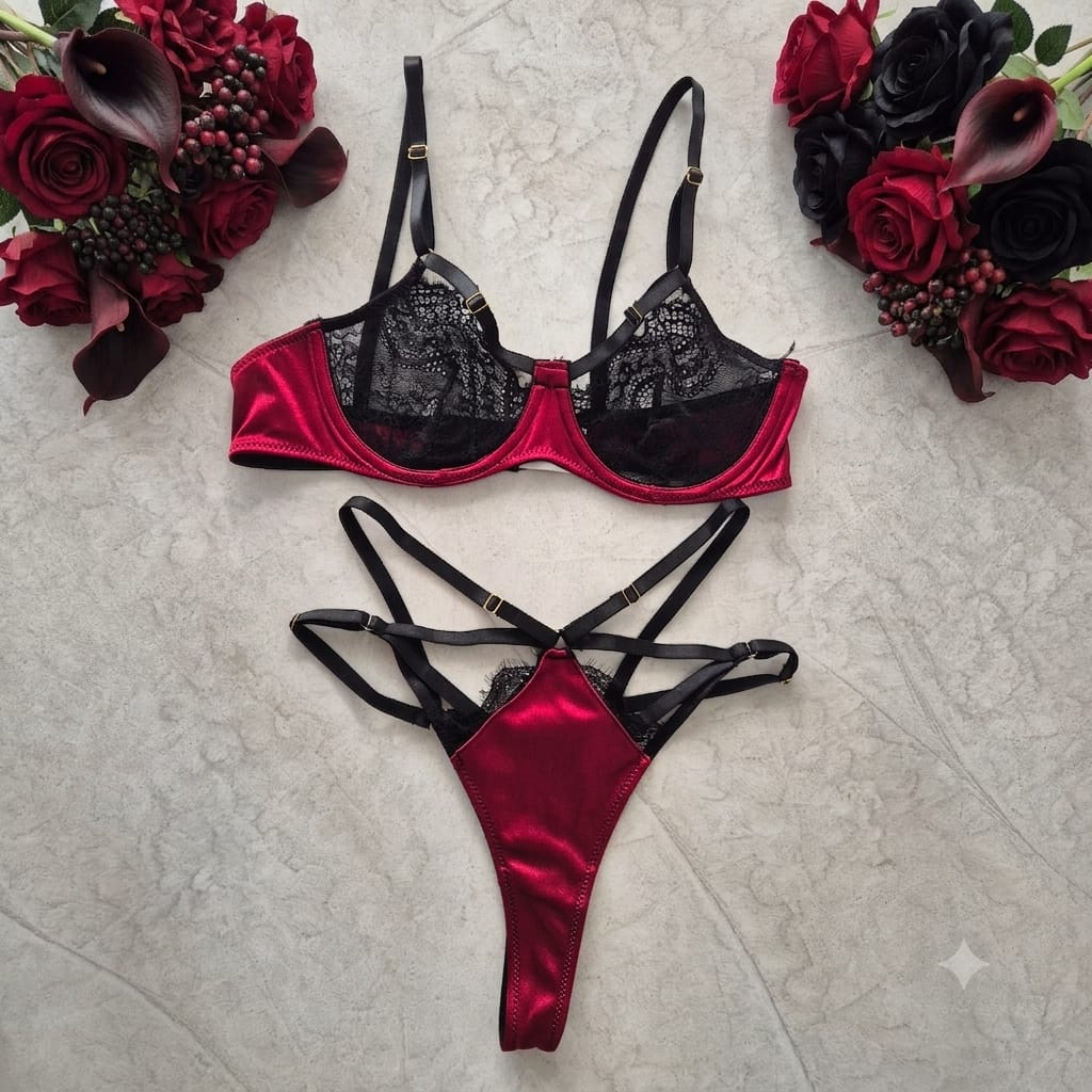 Conjunto de Lencería Satín & Encaje Rouge