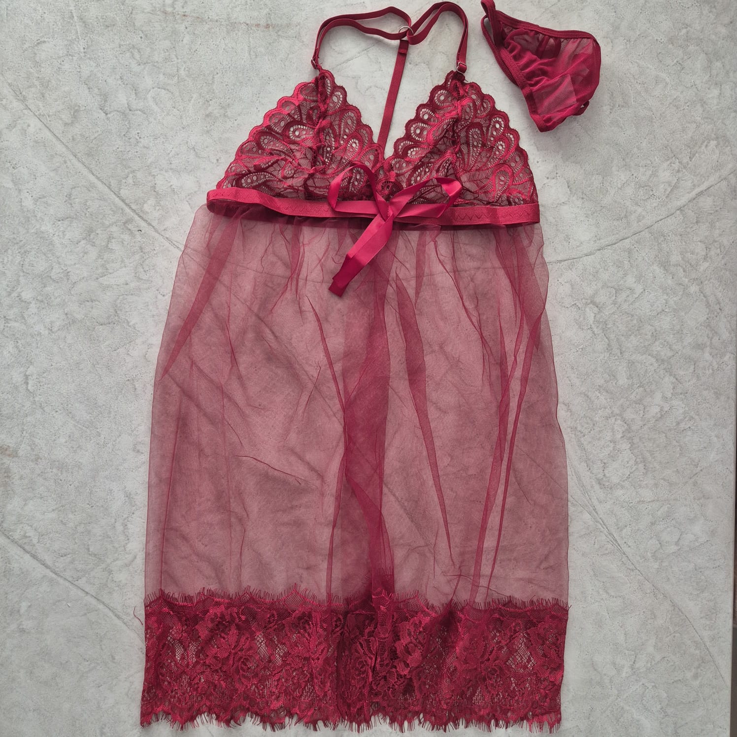 Babydoll de Encaje  | Vinotinto & Blanco