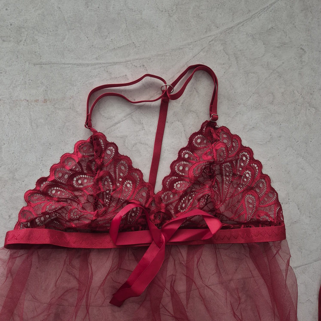 Babydoll de Encaje  | Vinotinto & Blanco