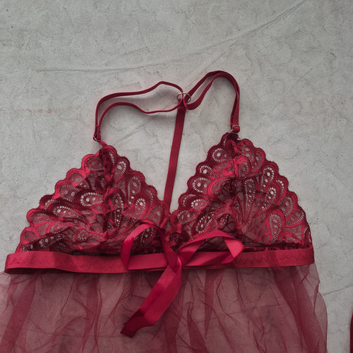 Babydoll de Encaje  | Vinotinto & Blanco