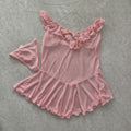 Babydoll en Malla Traslúcida con Boleros | Rosa Pastel