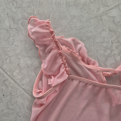 Babydoll en Malla Traslúcida con Boleros | Rosa Pastel