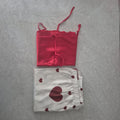 Set de Pijama de Satín de Dos Piezas con Estampado de Corazones – Rojo & Blanco